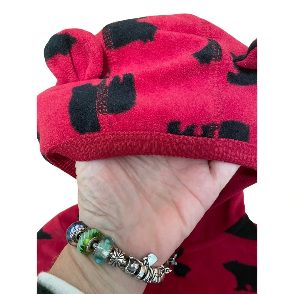 Carters Fleece Hooded Pajamas Sleepsuit 18 Months Red Black Bear Cozy‎